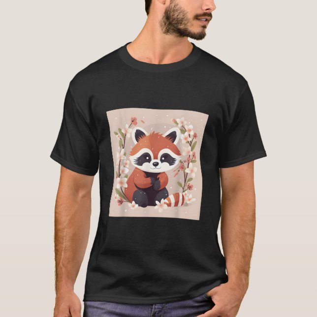 Camiseta Red Panda And Cherry Blossom Illustration Sweet Wa (Frente)