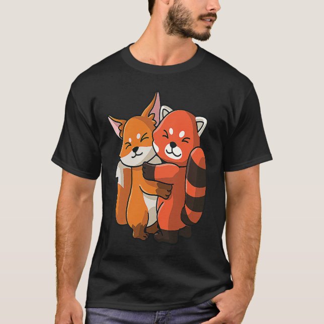 Camiseta Red Panda and Fox cute Hug Cuddle Animals (Frente)