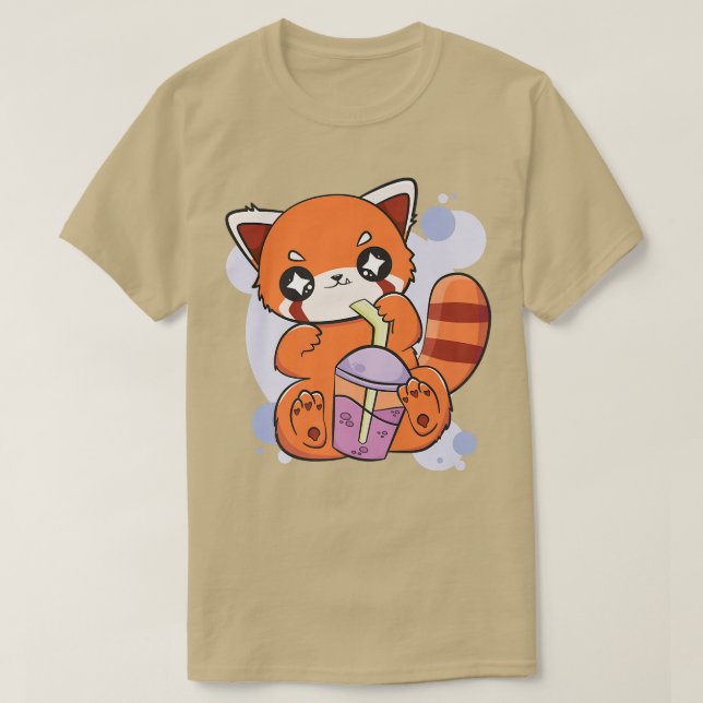 Camiseta Red Panda Boba Cute Anime Kawaii Pearl Bubble Tea (Frente do Design)