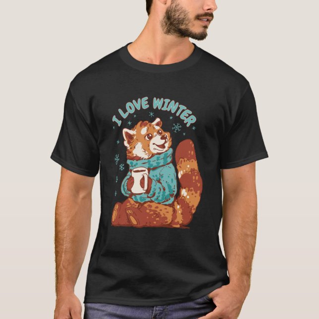Camiseta Red Panda Coffee Snow Cote I Love Winter Cuide Pan (Frente)