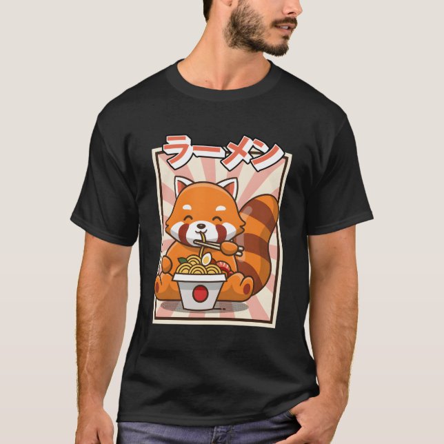 Camiseta Red Panda Comendo Ra Kawaii Noodles (Frente)