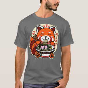 Camiseta Red Panda Comendo Ramen Cute Kawaii Noodles
