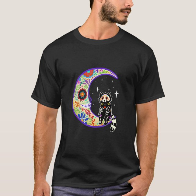 Camiseta Red Panda Dia De Los Muertos Skeleton (Frente)