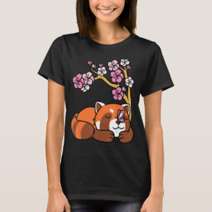 Camiseta Red Panda Dormindo no Japão Flor de Flor de Cereja