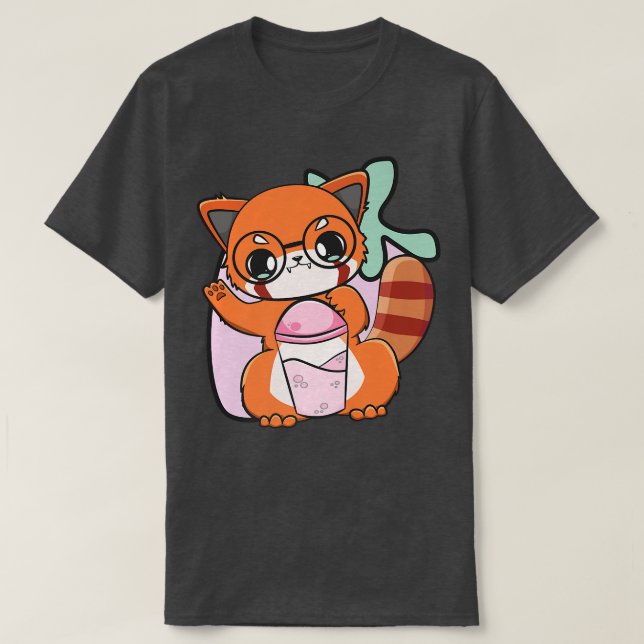 Camiseta Red Panda e Boba Tea Bubble Otaku Bonitinho (Frente do Design)