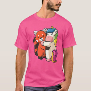 Camiseta Red Panda e Unicorn Cute Animal Hugging Women G