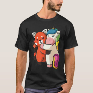 Camiseta Red Panda e Unicorn Cute Animal Hugging Women G