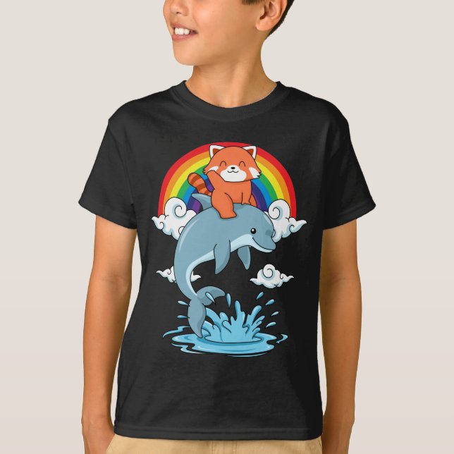 Camiseta Red Panda Gifs Crianças Kawaii Red Panda Dolphin (Frente)