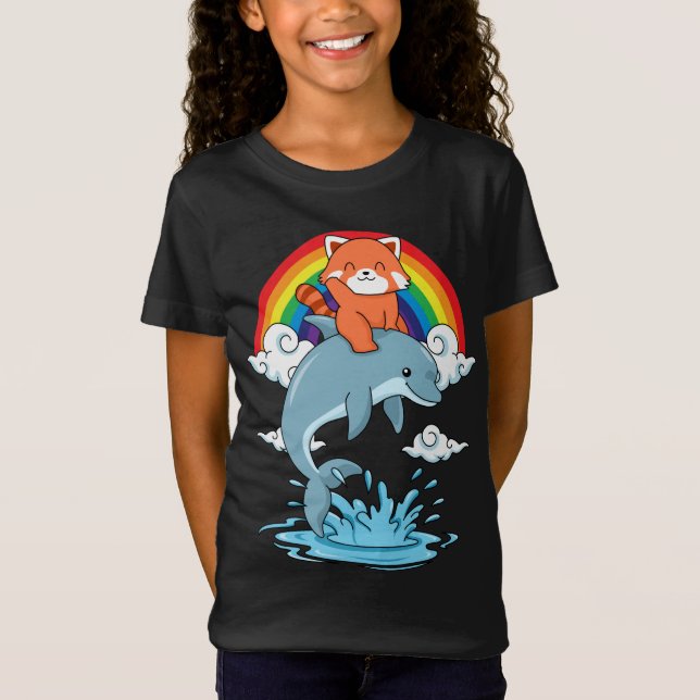 Camiseta Red Panda Gifs Crianças Kawaii Red Panda Dolphin (Frente)