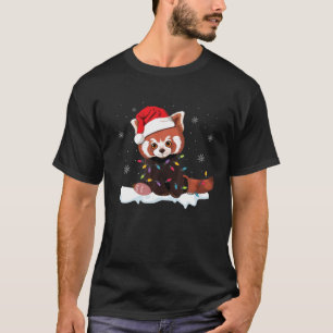 Camiseta Red Panda Natal Luz Santa Hat Pijama Presente