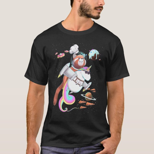 Camiseta Red Panda Riding Unicorn Comida Pizza Party Pl (Frente)