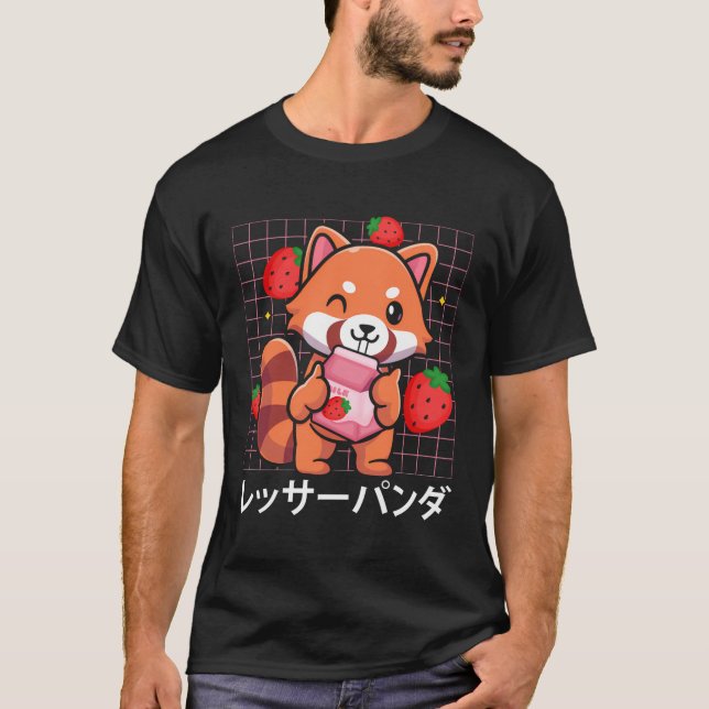 Camiseta Red Panda Strawberry Milkshake Engraçado Red Panda (Frente)