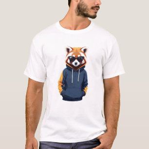 Camiseta Red Panda Vestindo Hoodie Engraçado Música Animal