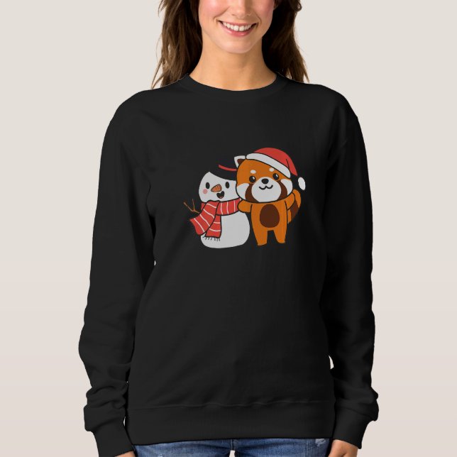 Camiseta Red Panda With Snowman In Winter For Christmas   (Frente)