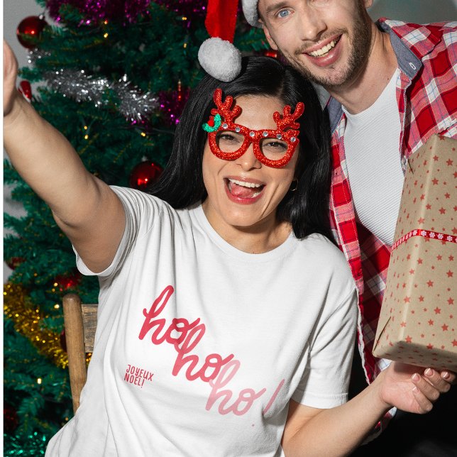 Camiseta Red Pink Hohoho Joyeux Noel Typography Funny (Criador carregado)