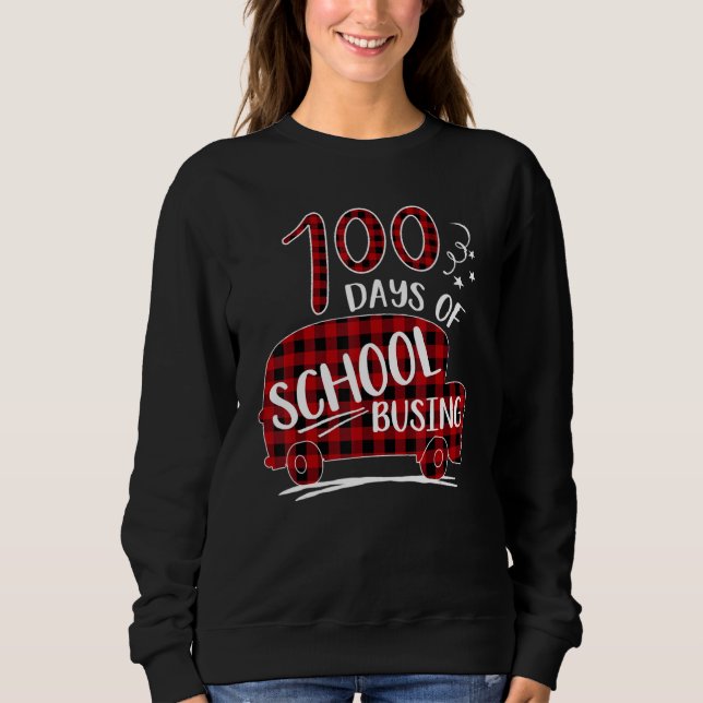 Camiseta Red Plaid 100 Days Of School Busing  School Bus Dr (Frente)