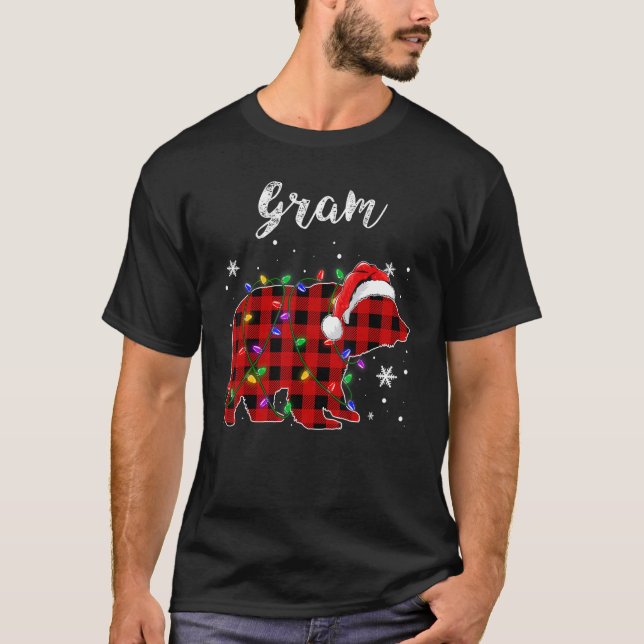 Camiseta Red Plaid Gram Bear Matching Family Christmas Paja (Frente)