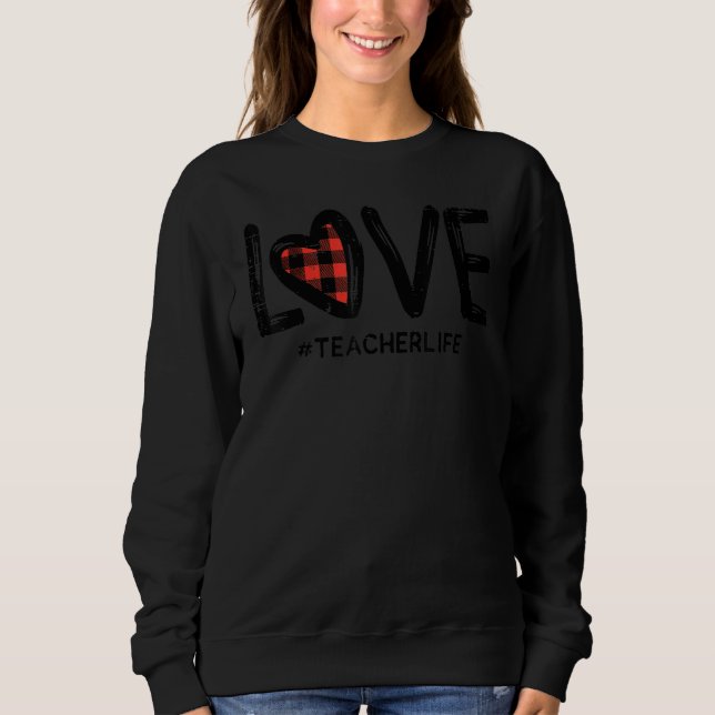 Camiseta Red Plaid Heart Teacher Life Love Cute Valentines  (Frente)