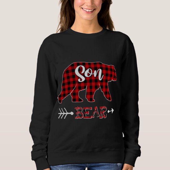 Camiseta Red Plaid Son Bear Shirt Matching Pajama Family Bu (Frente)