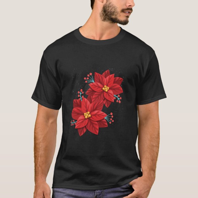 Camiseta Red Poinsettia Feliz Flor de Natal Feliz Xmas G (Frente)