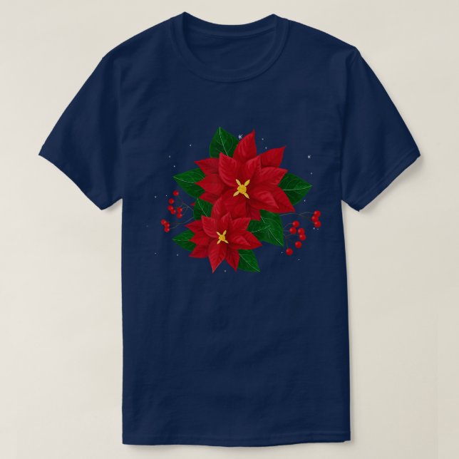 Camiseta Red Poinsettia Natal Xmas Poinsettia Flor P (Frente do Design)