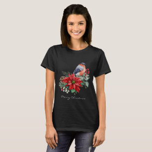 Camiseta Red Poinsettia Pine Cone Black Christmas