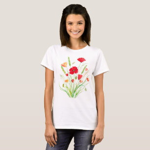 Camiseta Red Poppy Flores Selvagens flores das flores Vinta