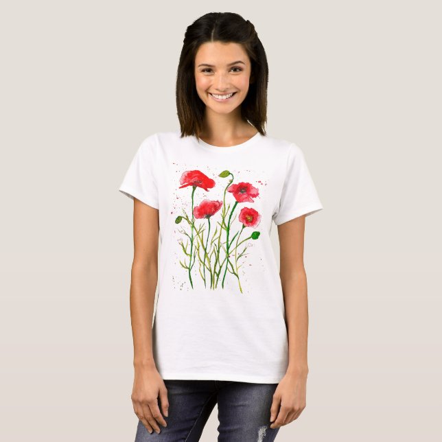 Camiseta Red Poppy Flores Selvagens flores das flores Vinta (Frente Completa)