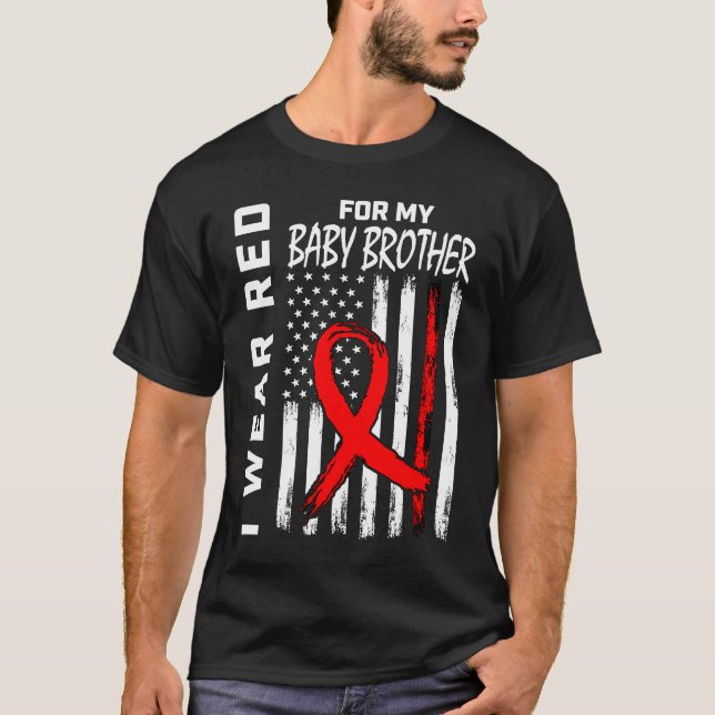 Camiseta Red Ribbon Baby Brother Heart Disease Awareness Fl (Frente)