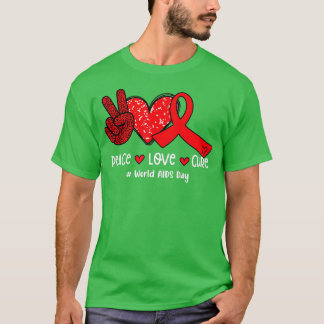 Camiseta Red Ribbon Peace Love Cure World AIDS Day