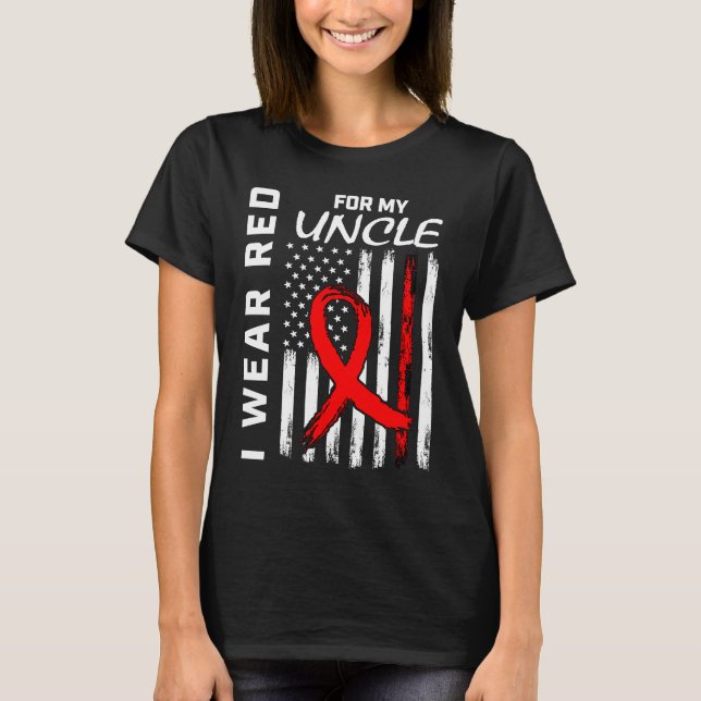Camiseta Red Ribbon Uncle Heart Disease Awareness American  (Frente)