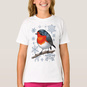 Camiseta Red Robin Bird com flocos de neve