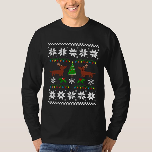 Camiseta Red Smooth Haired Dachshund Antlers de Natal (Frente)
