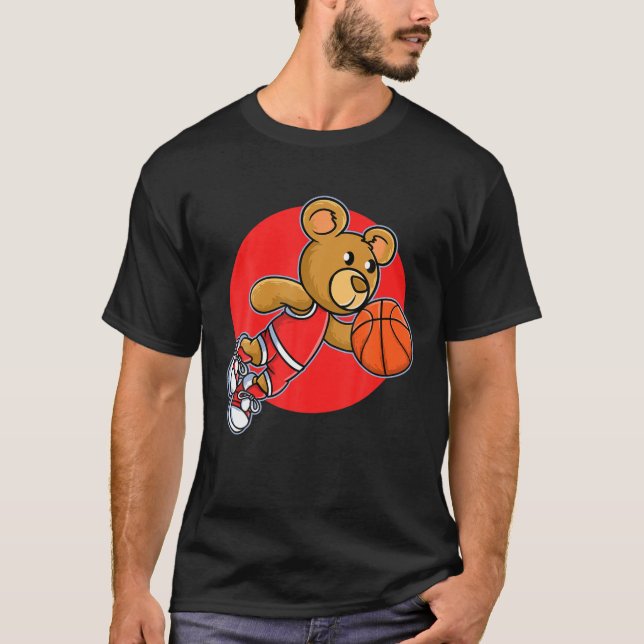 Camiseta Red Teddy Bear Jogando Basquete | Men Wome (Frente)