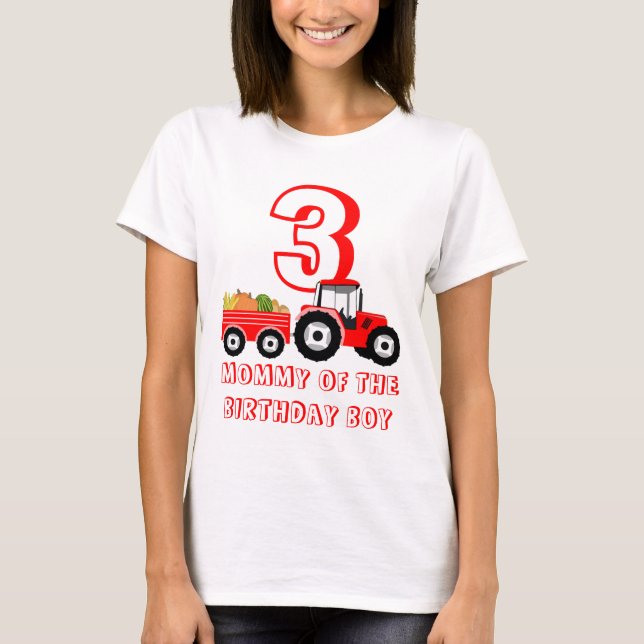 Camiseta Red Truck Fazenda Produz Mamãe Birthday Boy (Frente)
