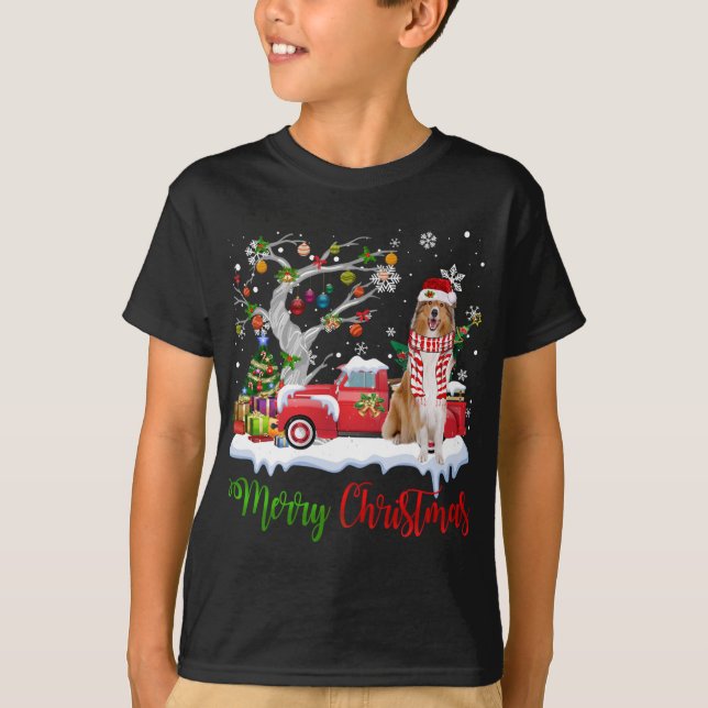 Camiseta Red Truck Feliz Árvore de Natal Collie Pajama (Frente)