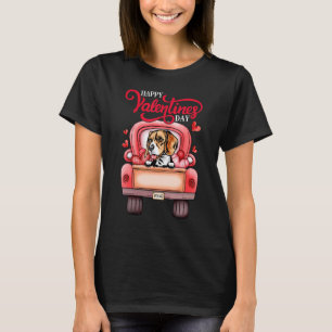 Camiseta Red Truck Happy Valentines Day Beagle Dog Hearts
