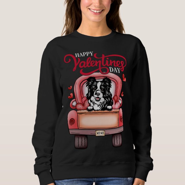 Camiseta Red Truck Happy Valentines Day Border Collie dog h (Frente)