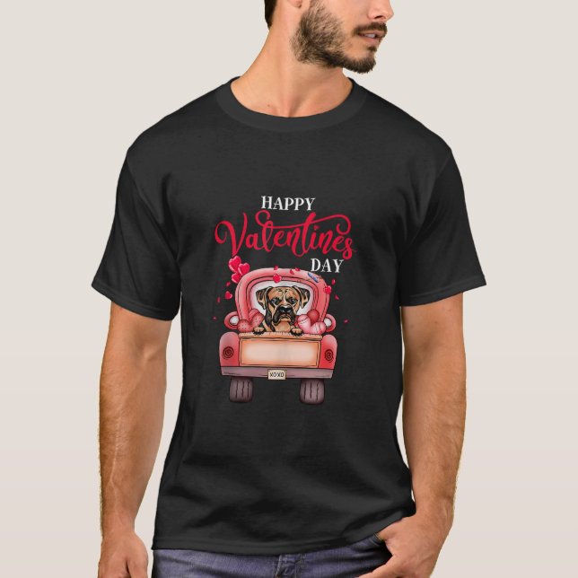 Camiseta Red Truck Happy Valentines Day Boxer Dog Hearts Ta (Frente)