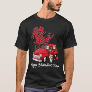 Camiseta Red Truck Happy Valentines Day Corgi Dog Hearts