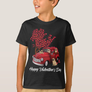 Camiseta Red Truck Happy Valentines Day Pug dog lover Heart