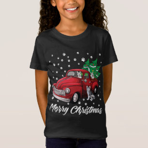 Camiseta Red Truck Merry Christmas Tree Siberian Husky Dog