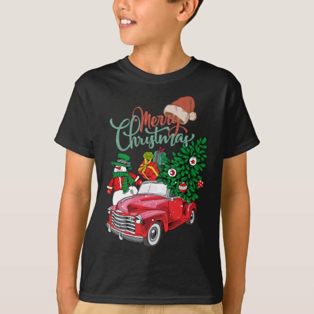 Camiseta Red Truck Pickup Árvore de Natal Feliz Natal Sn (Frente)