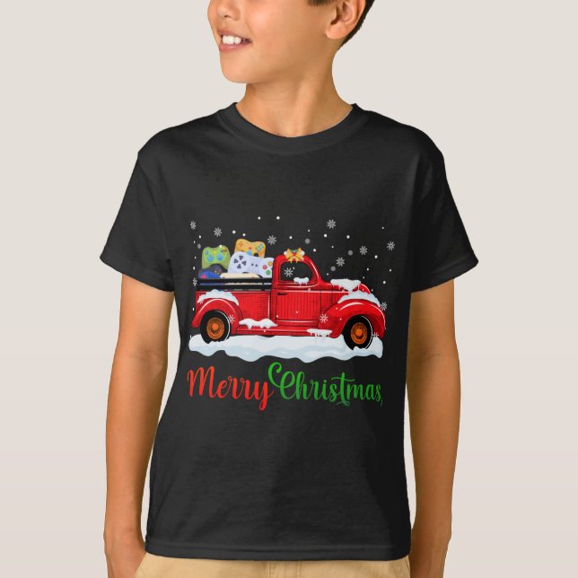 Camiseta Red Truck Video Game Controllers Feliz Natal M (Frente)
