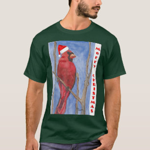 Camiseta Red Watercolor Cardinal Feliz Design de Natal