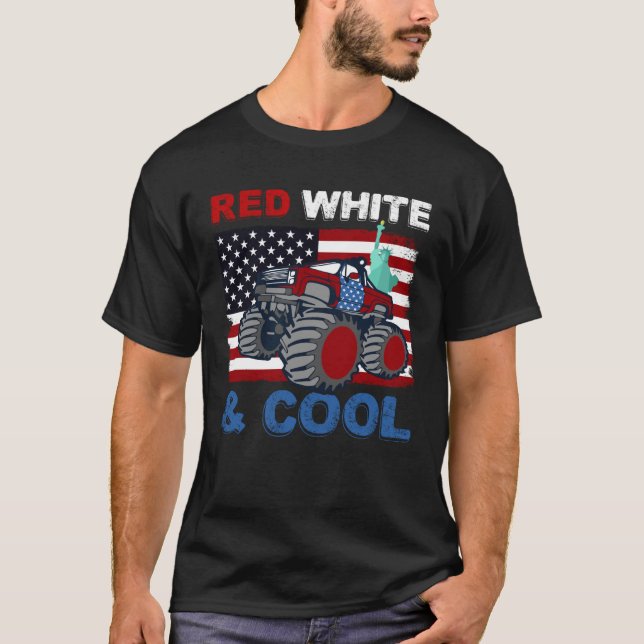 Camiseta Red White 4 de julho Monster Truck USA Ameri (Frente)