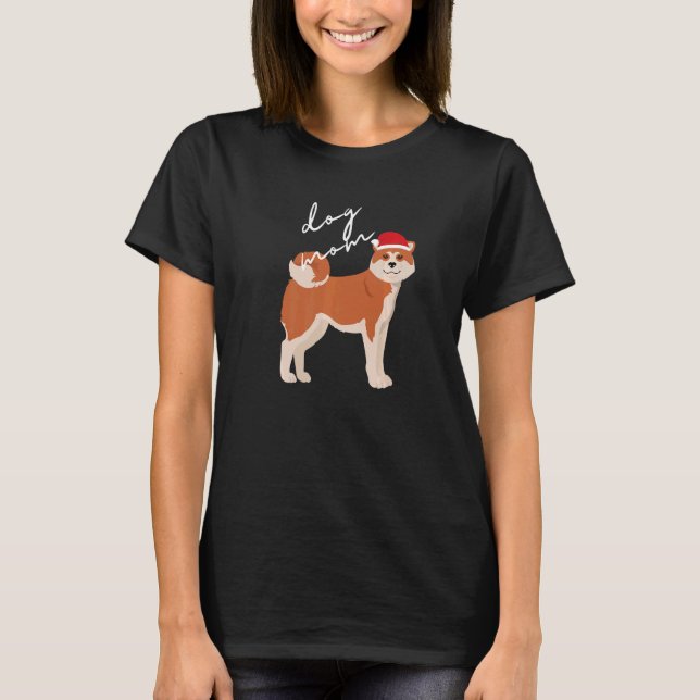 Camiseta Red & White Akita Cachorro Mãe Natal (Frente)