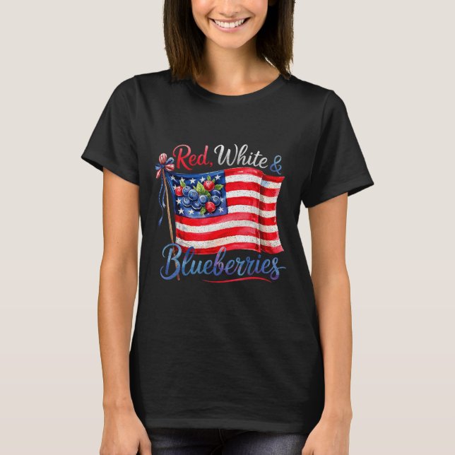 Camiseta Red White &amp; Blueberries Coquette Flag Bow Men  (Frente)