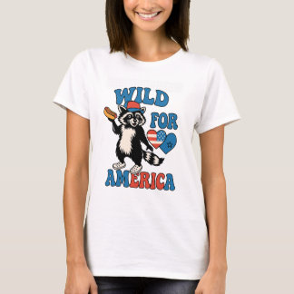 Camiseta Red White and Teral – Funny Patriotic Raccoon T-S