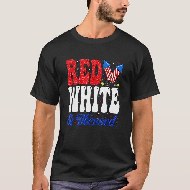 Camiseta Red White Blessed Funny 4th Of July Patriotic Boys (Frente)